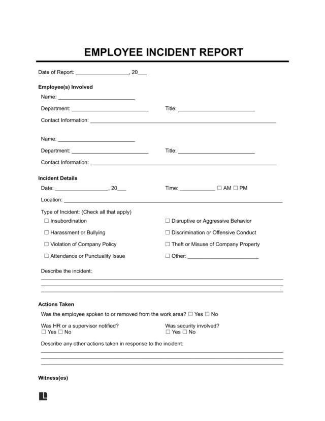 Employee Incident Report template