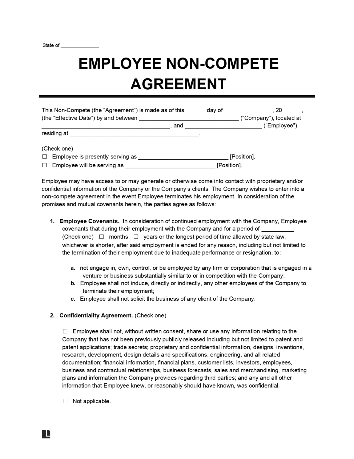 Non Compete Agreement Sample