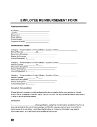 Employee Reimbursement Form Sample