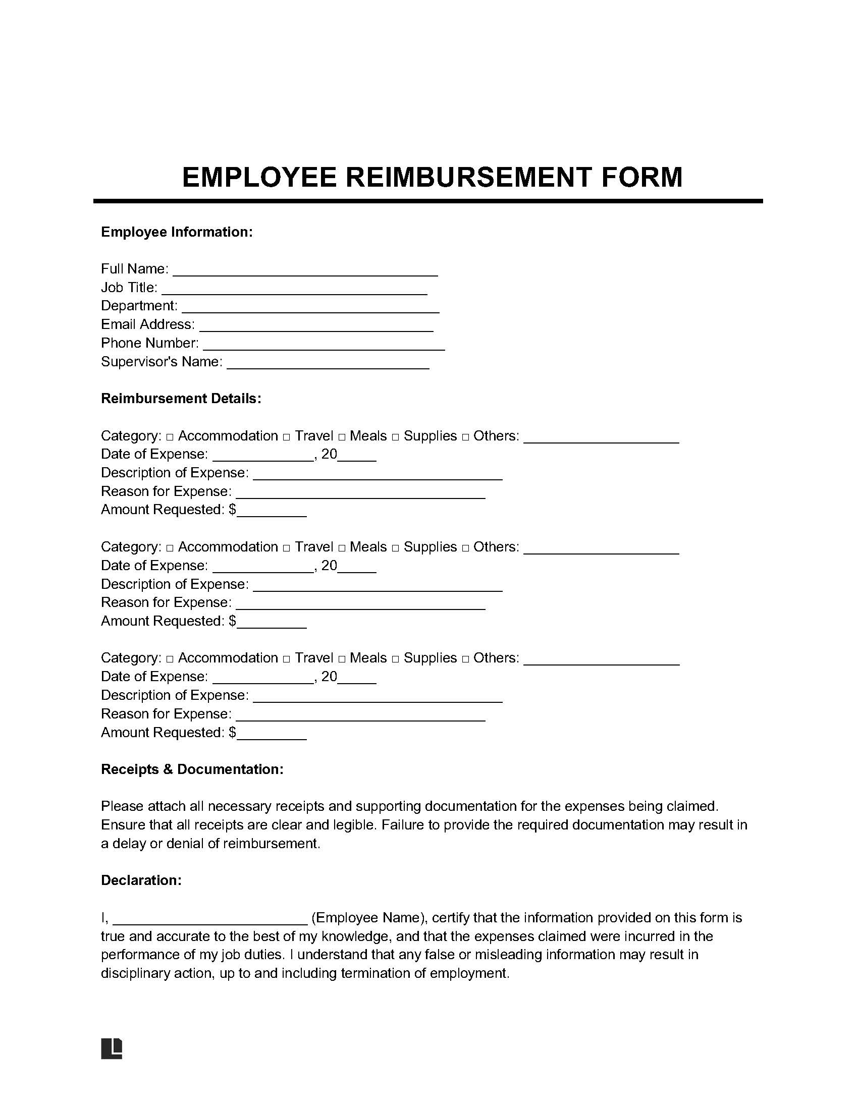 Employee Reimbursement Form Sample