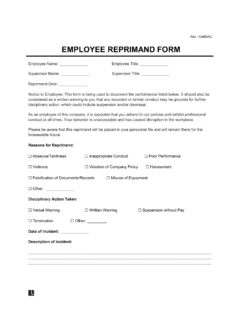 Employee Reprimand Form Template