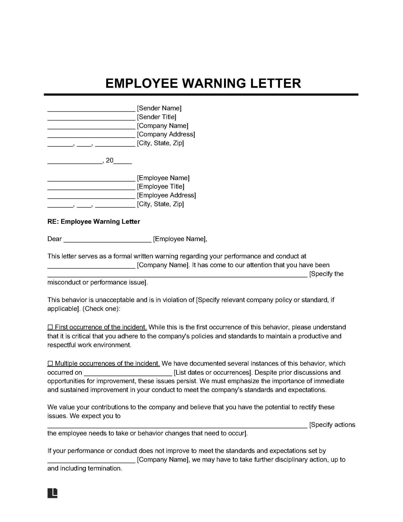 Free Employee Write-Up Forms | PDF & Word | Legal Templates