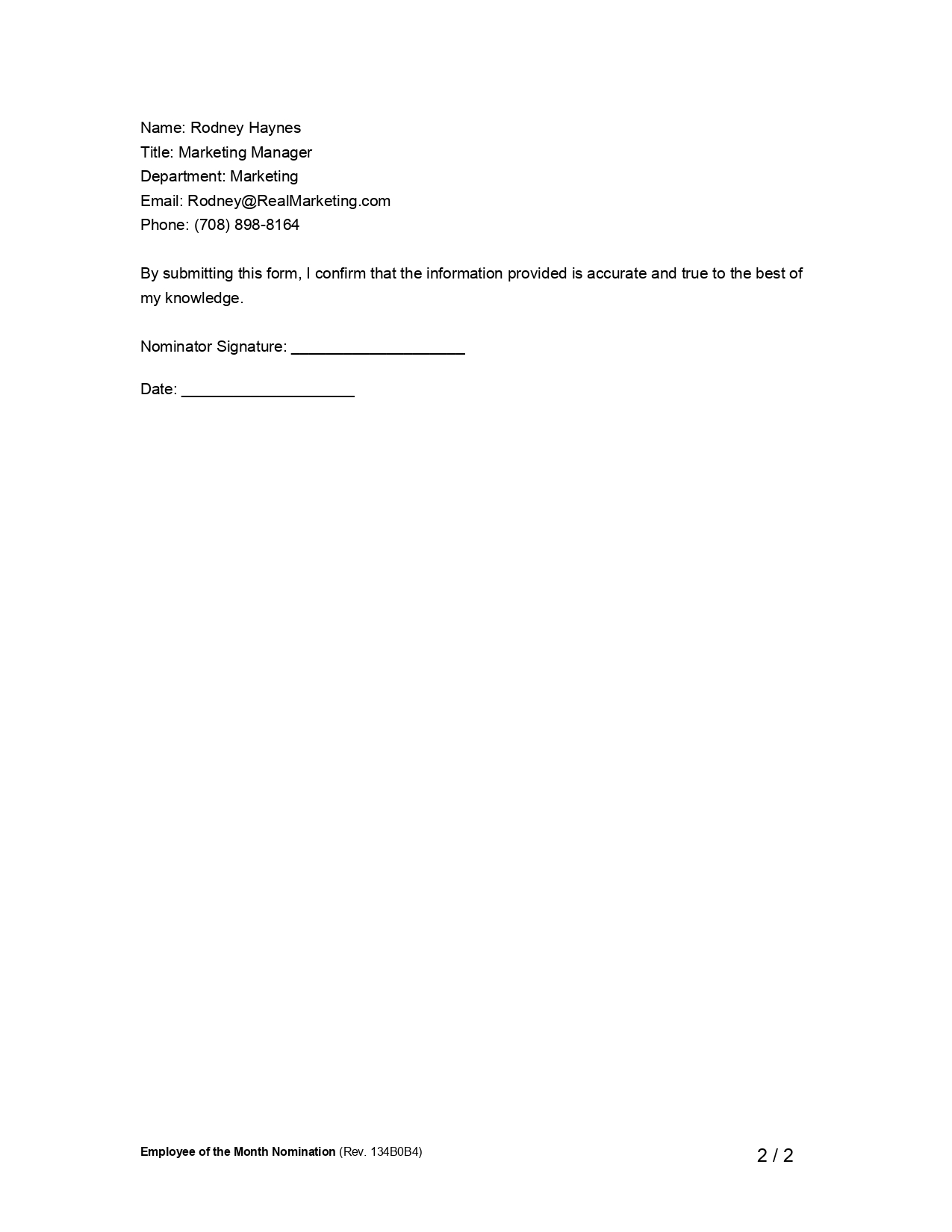 Employee of the month nomination form example