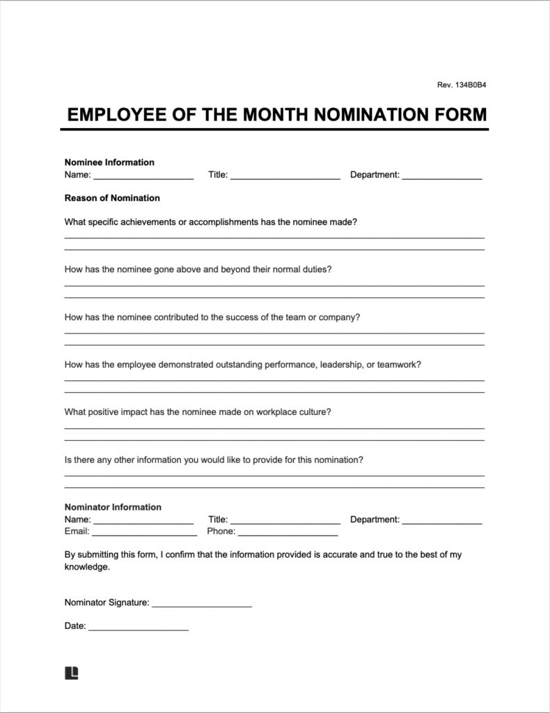 employee of the month nomination form example