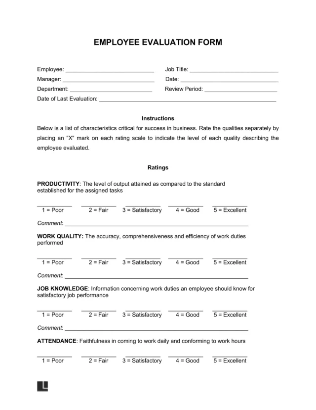 Employee Evaluation Form Screenshot