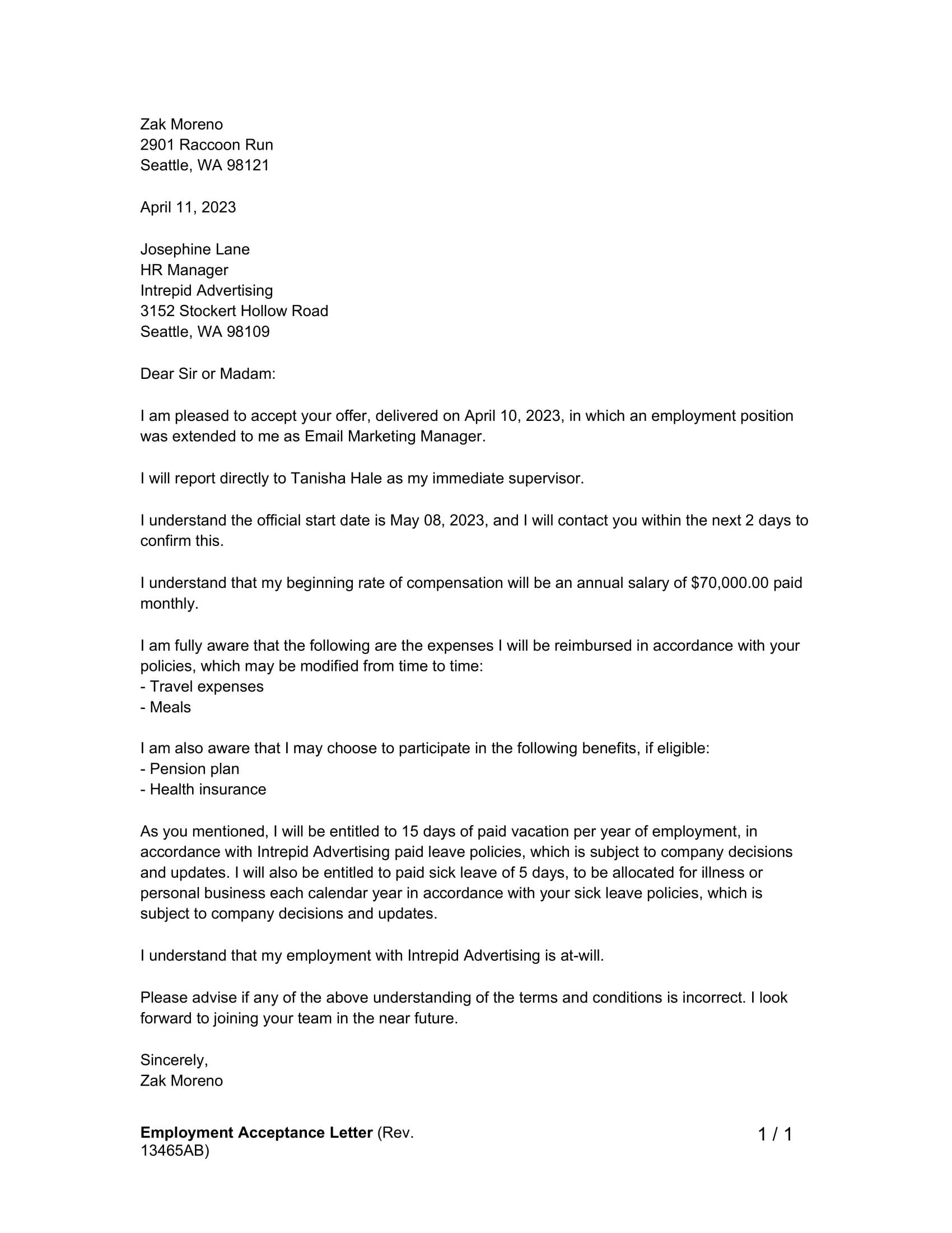 Job Acceptance Letter Template Consent Letter For Job Acceptance ...