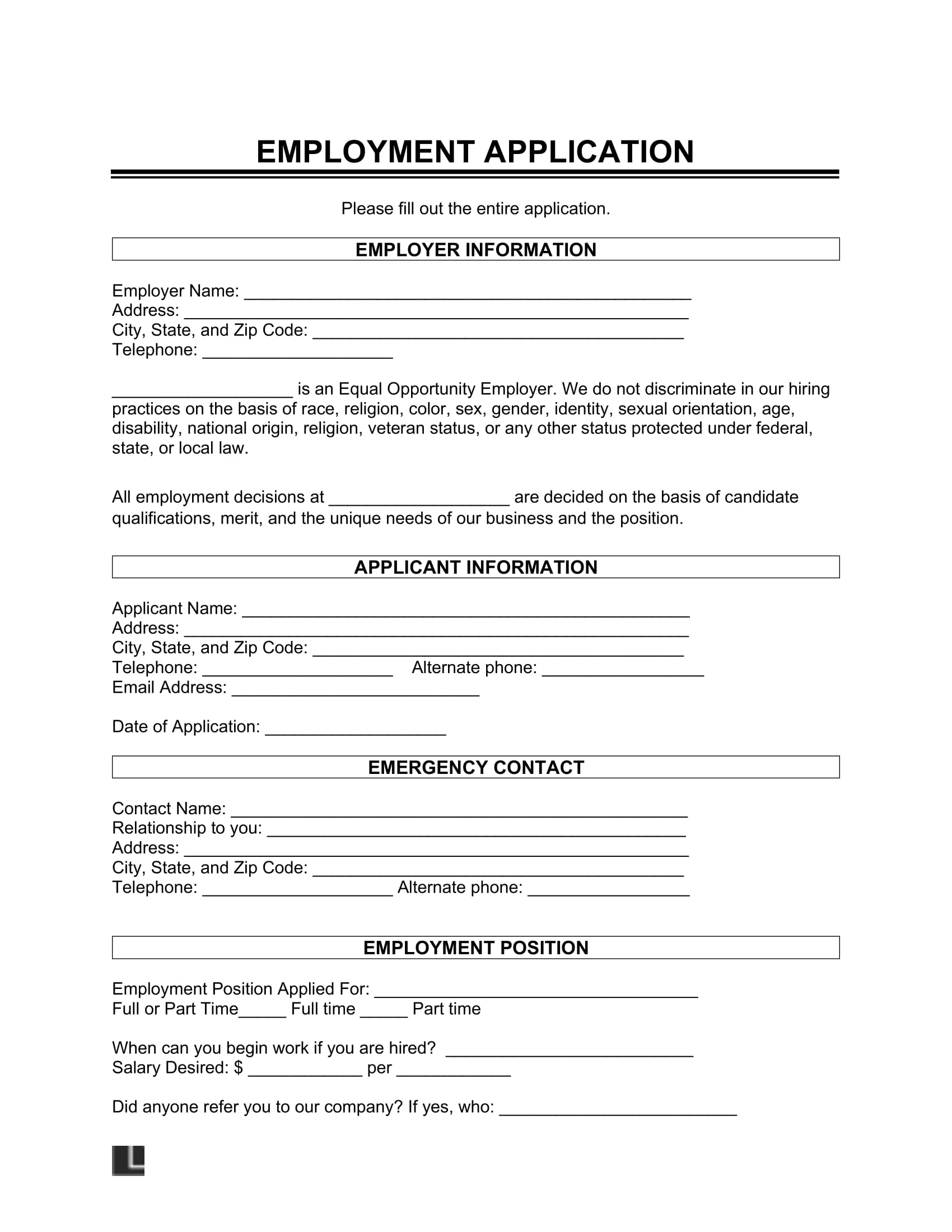 Free Employment Application Form [PDF & Word] Legal Templates