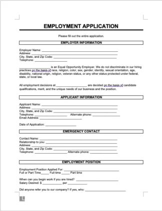 Employment Application screenshot
