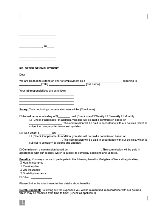 Employment offer letter screenshot
