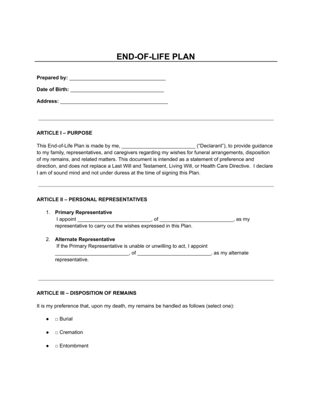 End-of-Life Plan template