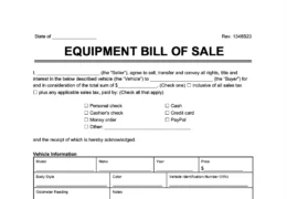 Equipment Bill of Sale screenshot