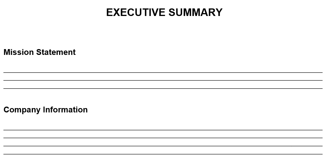 A screenshot of where to detail your executive summary in our business plan template