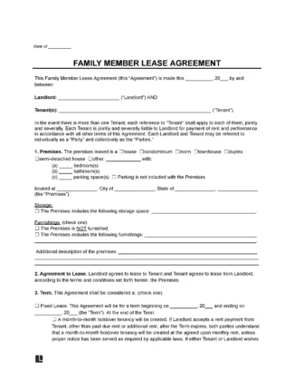 Family Member Lease Agreement Template