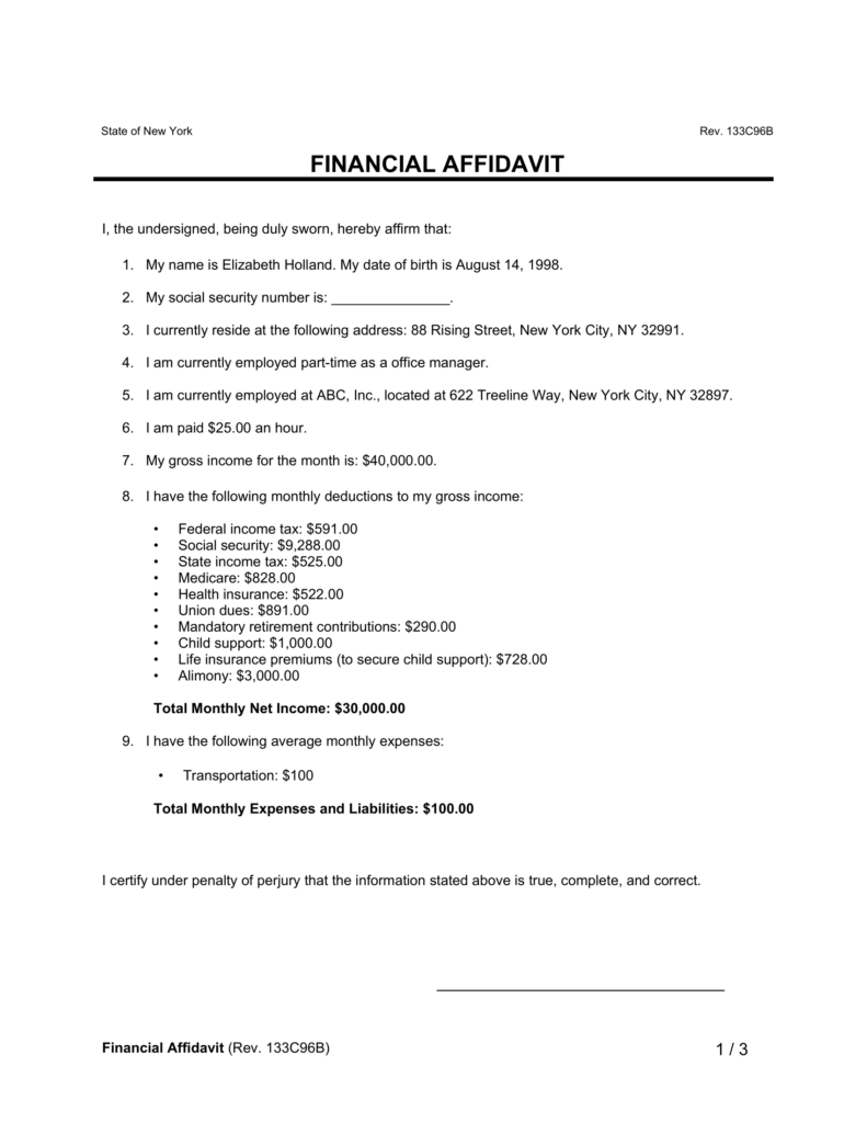financial affidavit