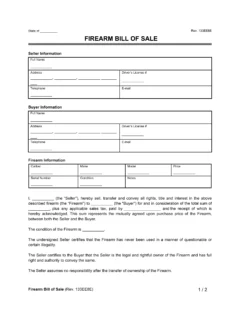 Firearm (Gun) Bill of Sale Form