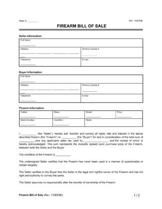Firearm (Gun) Bill of Sale Form