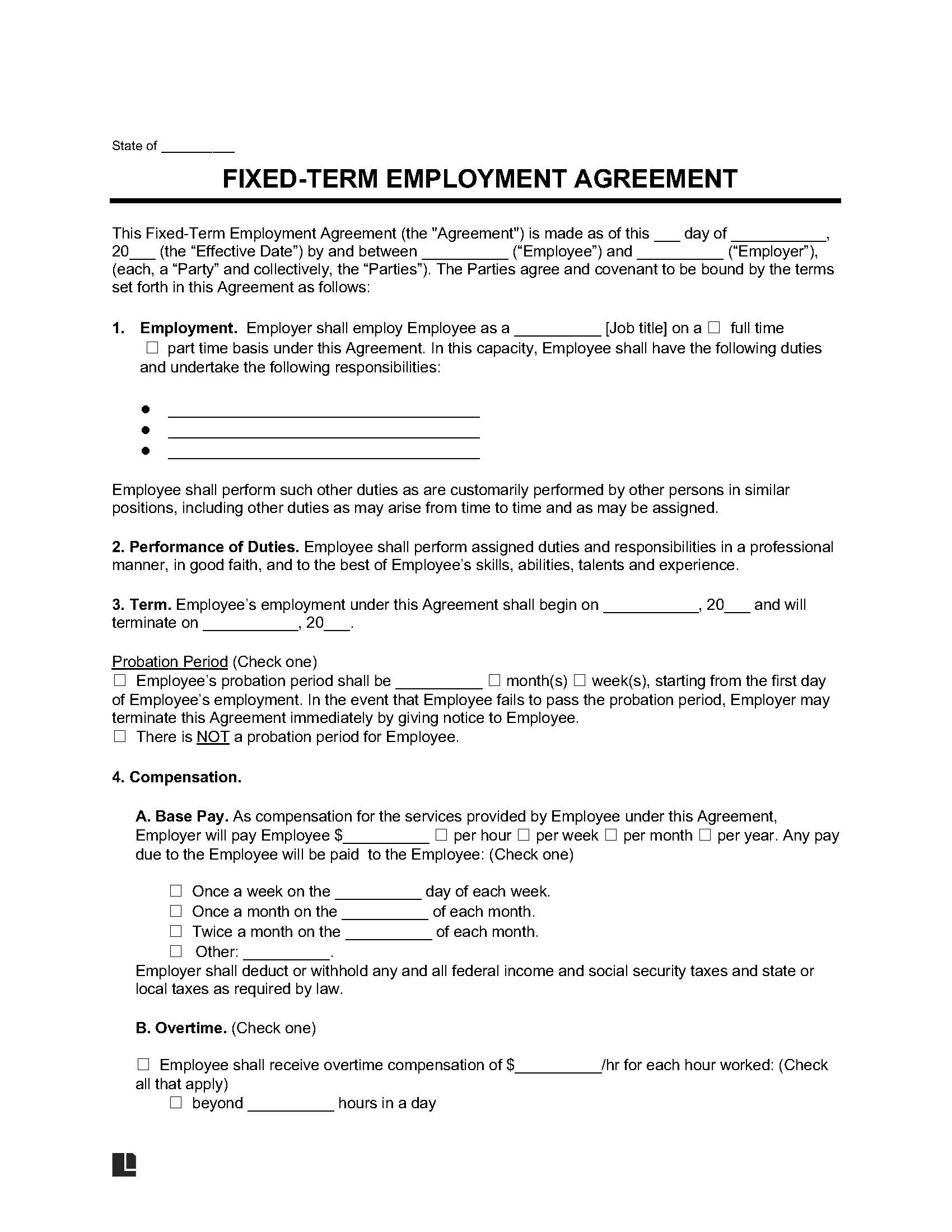 Fixed Term Employment Agreement Sample 