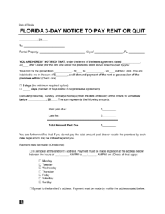 Florida 3-Day Eviction Notice to Quit for Non-Payment of Rent