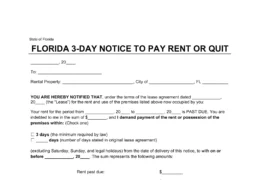 Florida 3-Day Eviction Notice to Quit for Non-Payment of Rent