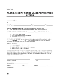 Florida 60-Day Notice Lease Termination Letter Template