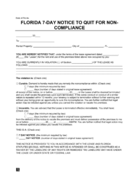 Florida 7-Day Eviction Notice to Quit for Non-Compliance