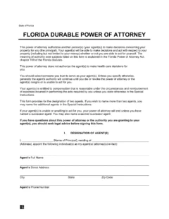 Florida Durable Power of Attorney Form