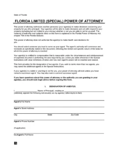 Florida Limited Power of Attorney Form