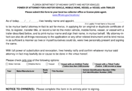Florida Motor Vehicle Power of Attorney Form