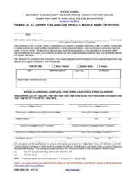Florida Motor Vehicle Power of Attorney Form