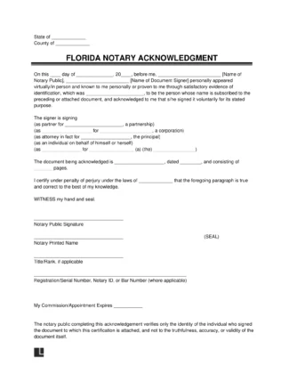 Florida Notary Acknowledgment Form