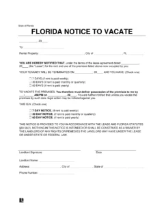 Florida Notice to Vacate