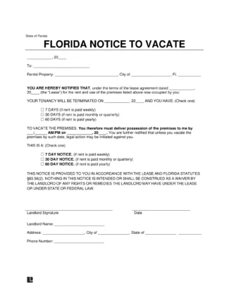 Florida Notice to Vacate
