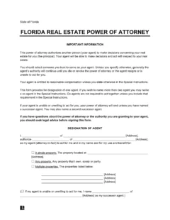 Florida Real Estate Power of Attorney Form