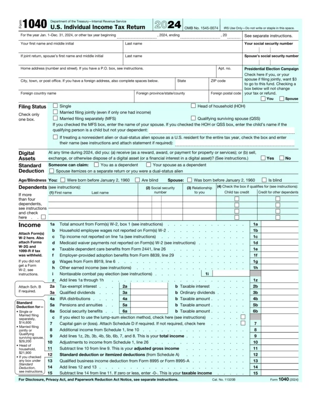 Form 1040 for 2024 template