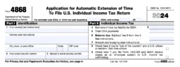 Form 4868 for requesting an extension to file a US individual income tax return