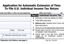 Form 4868 for requesting an extension to file a US individual income tax return