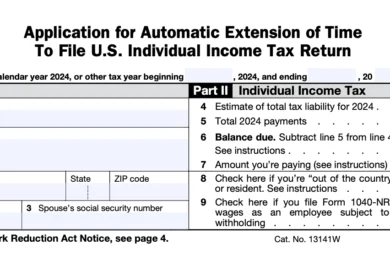 Form 4868 for requesting an extension to file a US individual income tax return