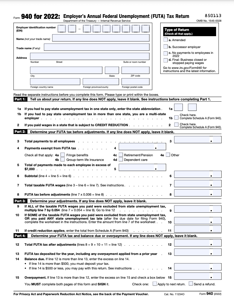form 940 template