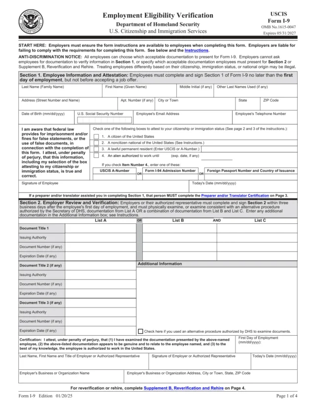 Form I-9 template for 2025