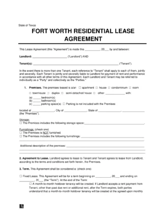Fort Worth Residential Lease Agreement Template