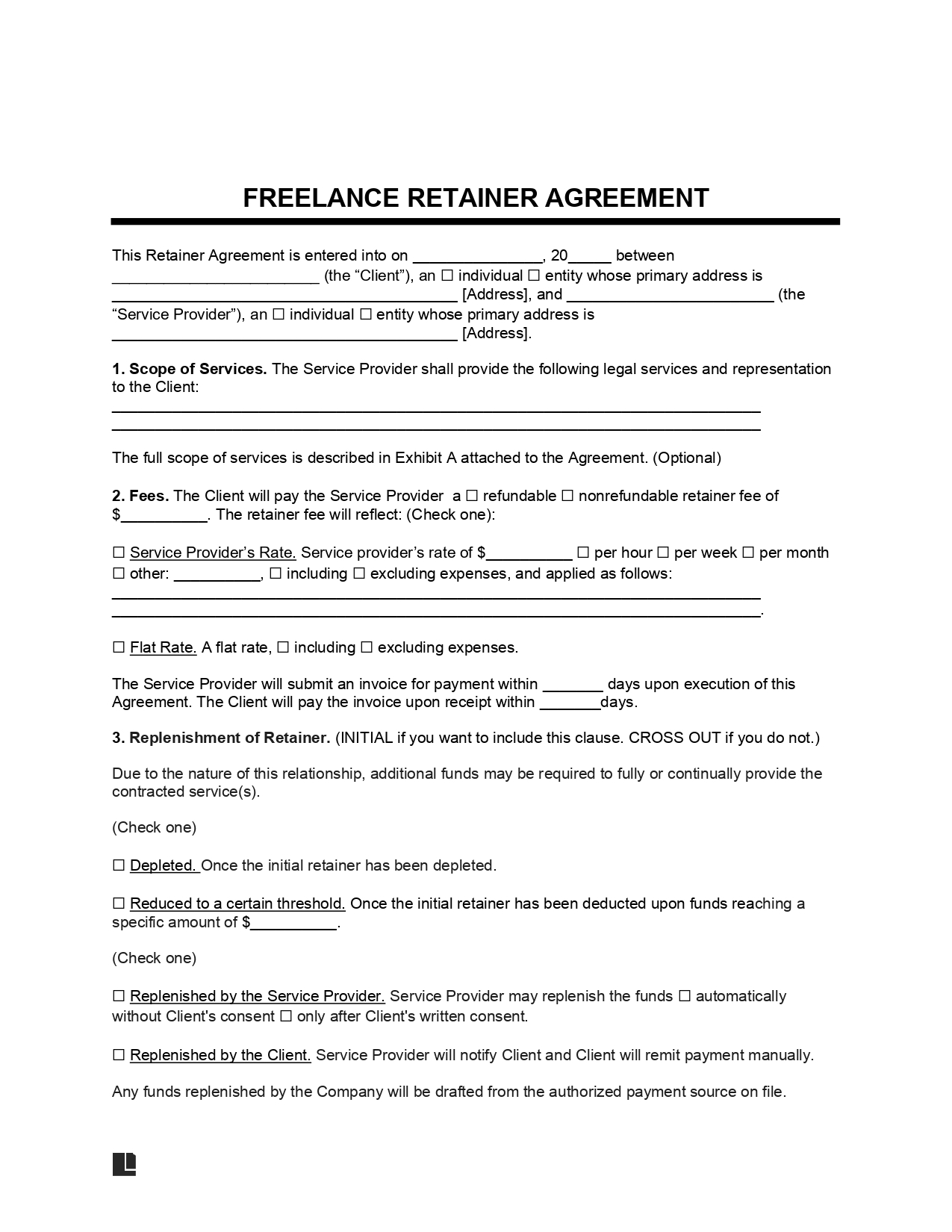 Freelance Retainer Agreement screenshot
