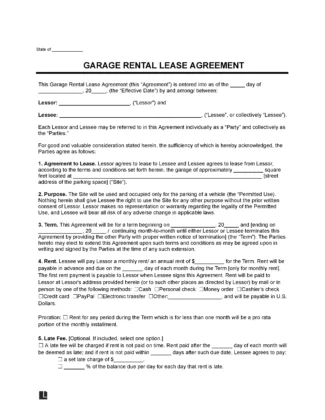 Garage Parking Rental Lease Agreement Template