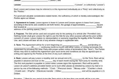 Garage Parking Rental Lease Agreement Template