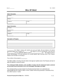 General (Personal Property) Bill of Sale form