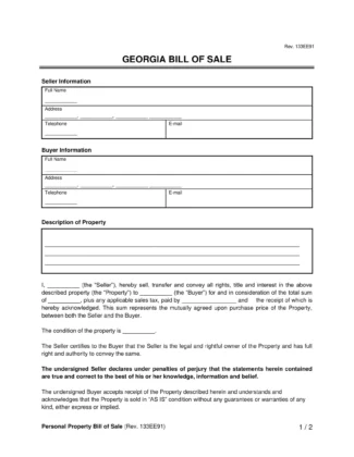 Georgia General Bill of Sale screenshot