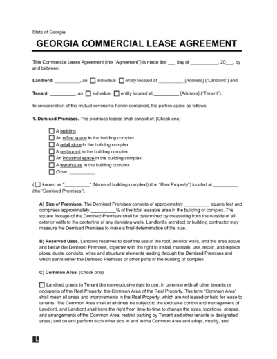 Georgia Commercial Lease Agreement Template