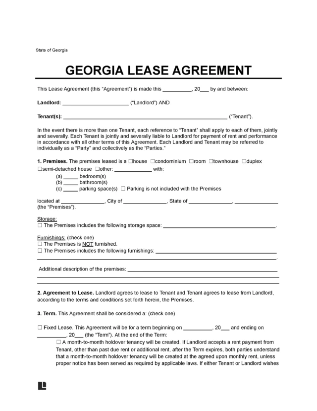 Georgia Lease Agreement Template