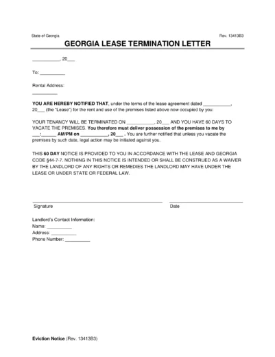 Georgia Lease Termination Letter Template