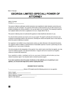 Georgia Limited Power of Attorney Form