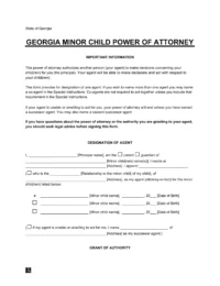 Georgia Minor Child Power of Attorney Form